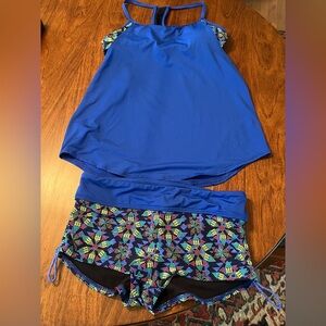 TYR Royal Blue Tankini with Multicolor Geometric Shorts